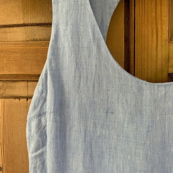 Ann Taylor LOFT Size 2 Blue Linen‎ Tank Dress Open Back Classic Pockets Belted - Picture 3 of 11